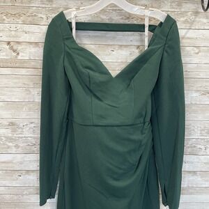 NWT David's Bridal 6 Dress Hunter Green Sweetheart Full Leg Slit Long Sleeve NEW
